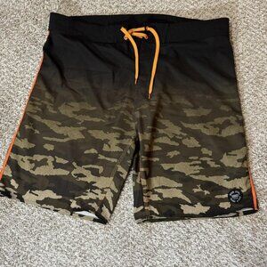 Ron Jon Surf Shop Board Shorts Mens 36 Black Camouflage Camo Swim Trunks Orange
